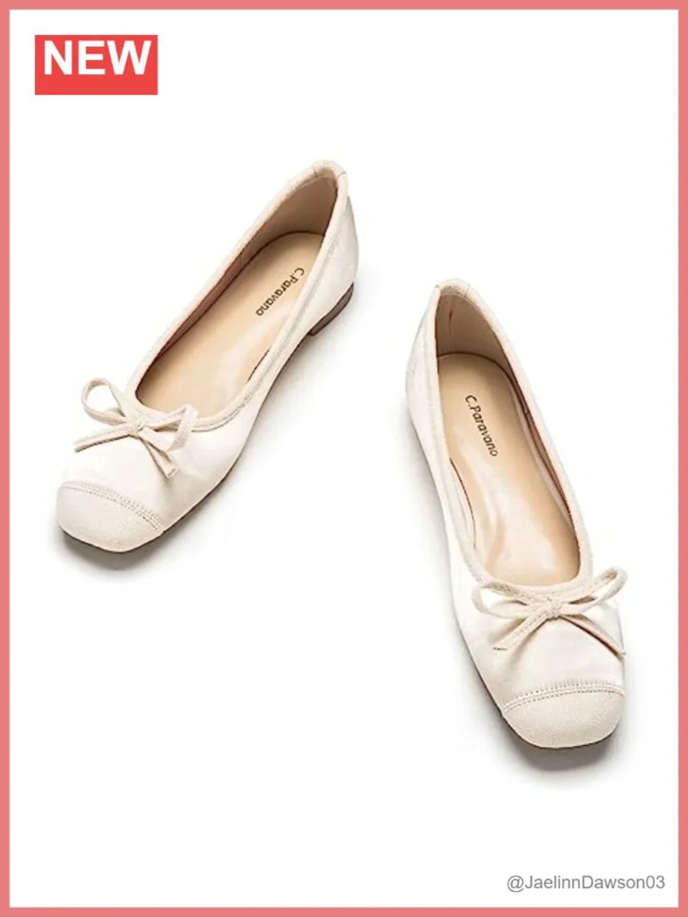Leather Square Toe Bow Ballet Flats Slip-on Women's Shoes